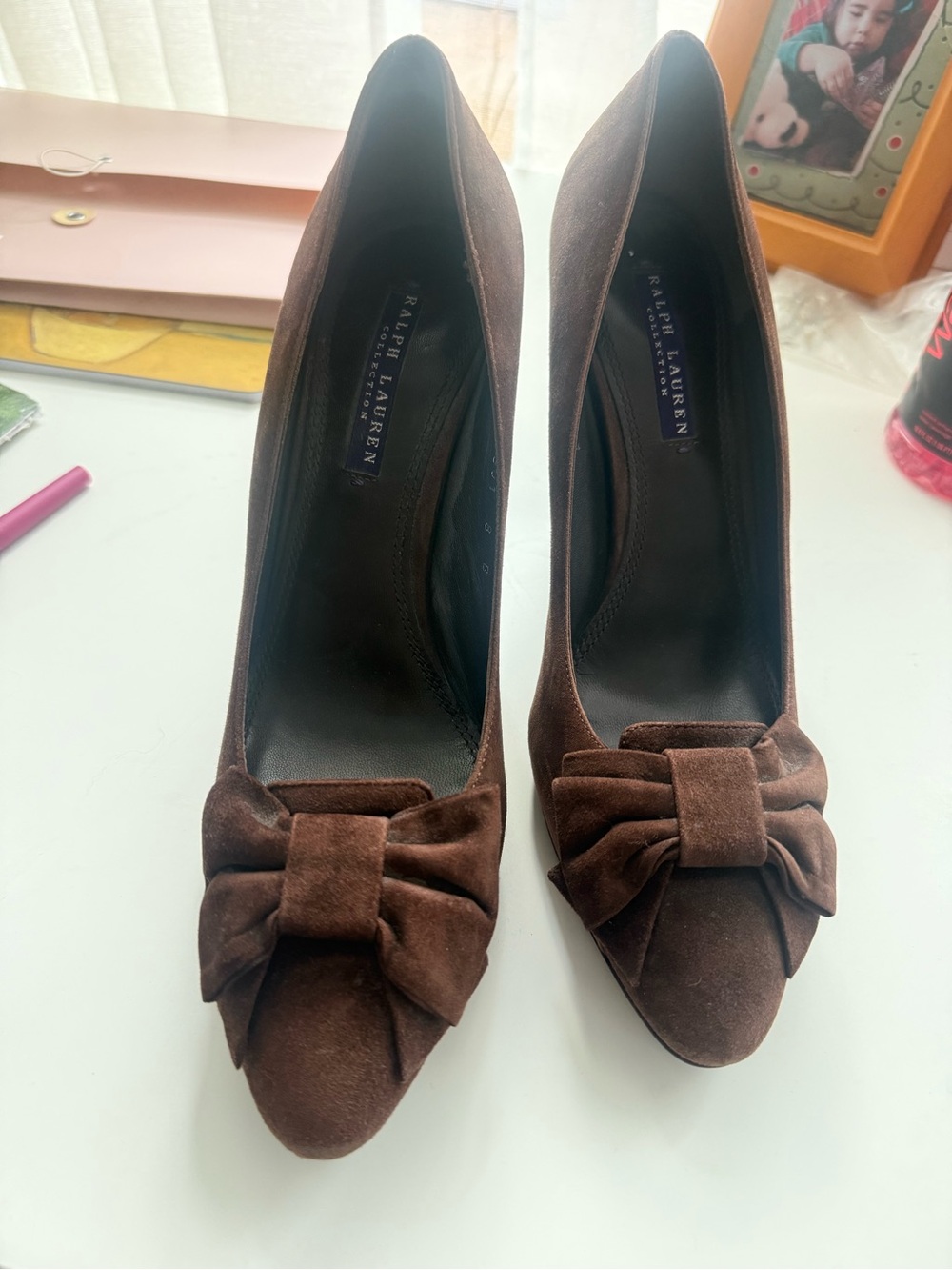 Ralph Lauren Chocolate Brown Suede Bow Pointed-Toe Pumps